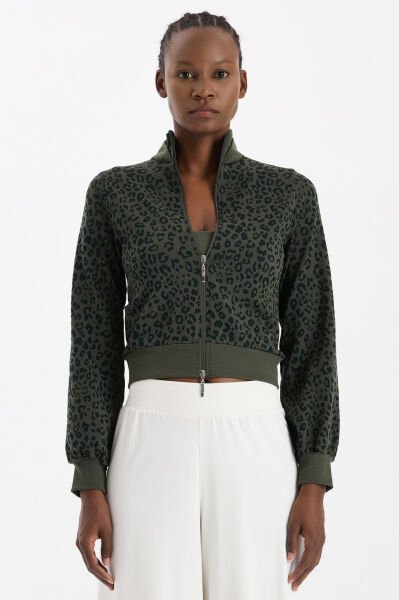 Bomber Ceket Leopar Desenli Koyu Yaprak Yeşili