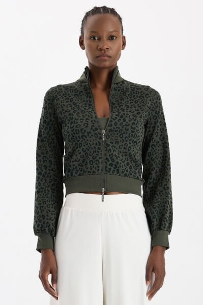 Bomber Ceket Leopar Desenli Koyu Yaprak Yeşili