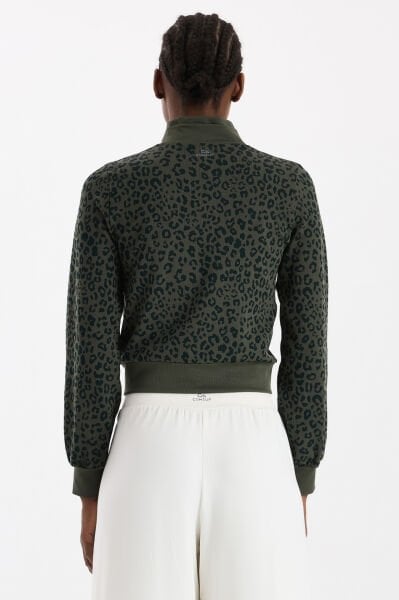 Bomber Ceket Leopar Desenli Koyu Yaprak Yeşili