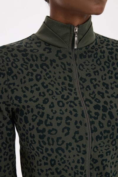 Bomber Ceket Leopar Desenli Koyu Yaprak Yeşili