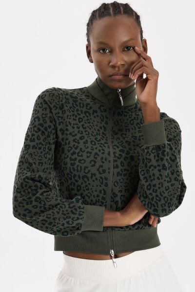 Bomber Ceket Leopar Desenli Koyu Yaprak Yeşili