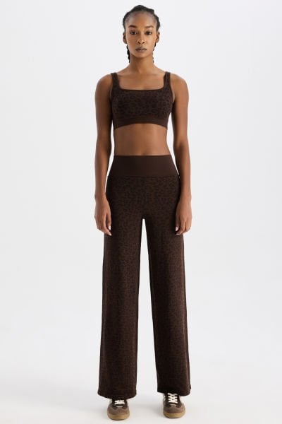 Leopar Desenli Dikişsiz Pantolon Kahve Çekirdeği