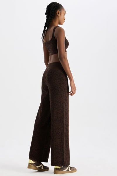 Leopar Desenli Dikişsiz Pantolon Kahve Çekirdeği