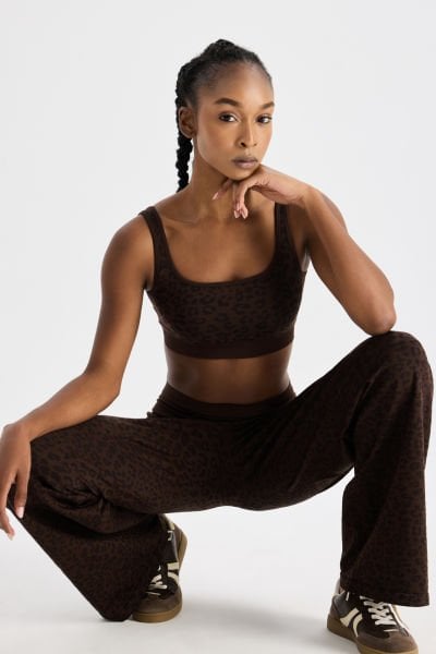 Leopar Desenli Dikişsiz Pantolon Kahve Çekirdeği