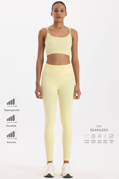 Jakar Detaylı Spor Tayt Açık Sarı