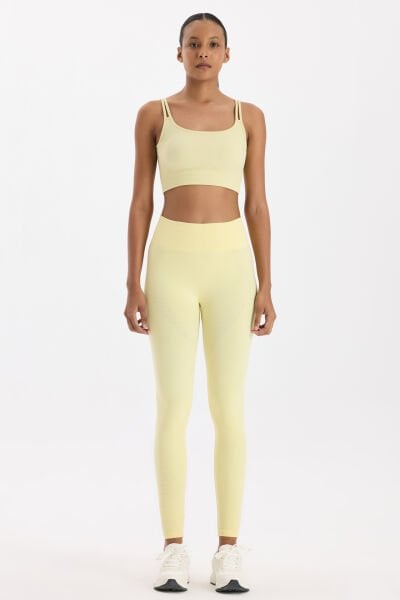 Jakar Detaylı Spor Tayt Açık Sarı