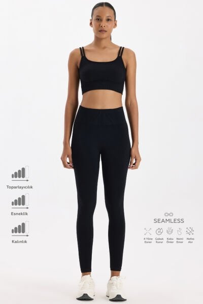 Jakar Detaylı Spor Tayt Siyah