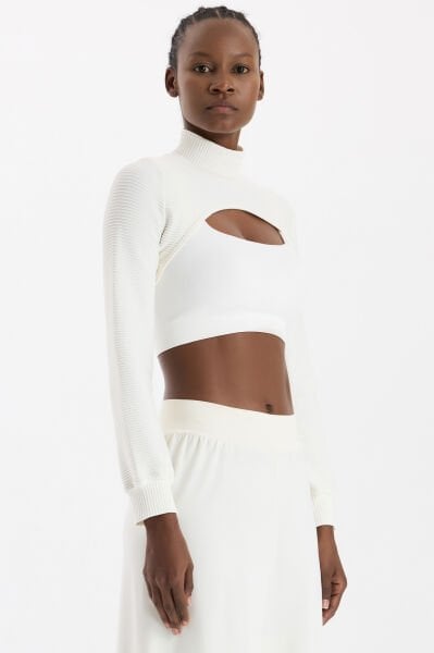 3 boyutlu Örgü Dokulu Bolero Kırık Beyaz