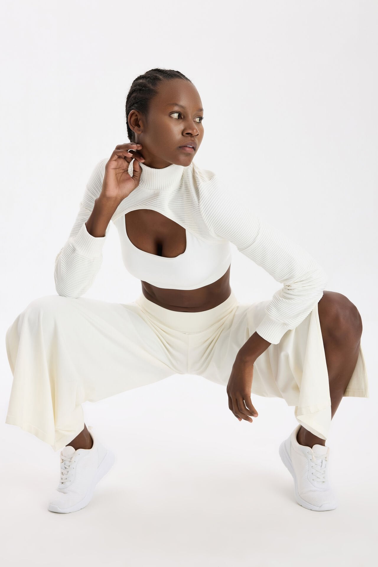 3 boyutlu Örgü Dokulu Bolero Kırık Beyaz