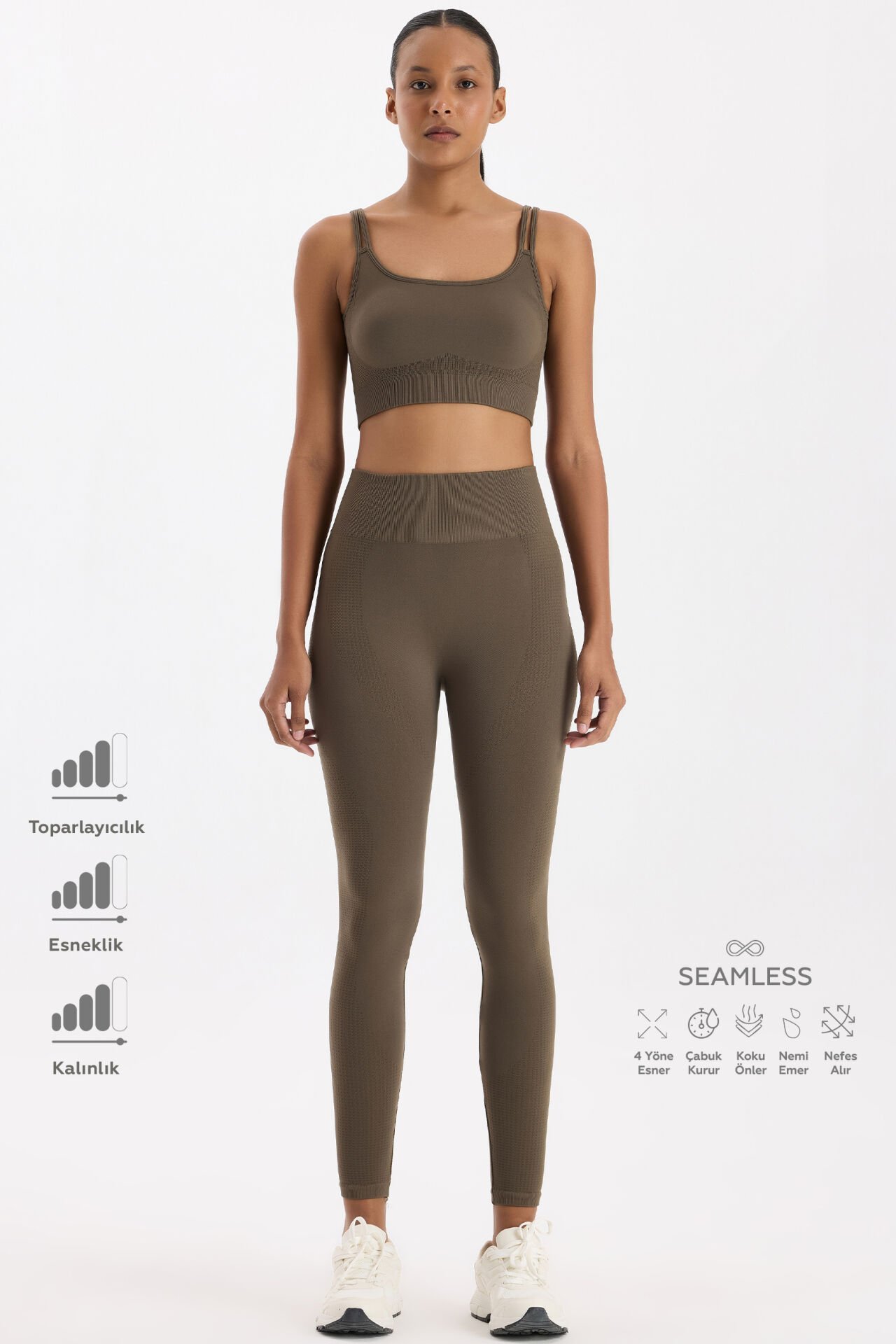 Jakar Detaylı Spor Tayt Küllü Haki