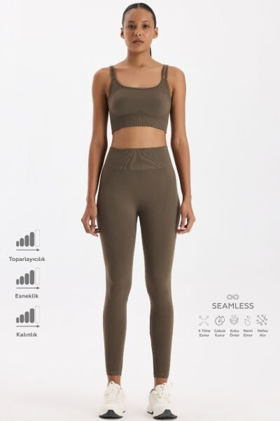 Jakar Detaylı Spor Tayt Küllü Haki