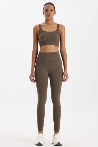 Jakar Detaylı Spor Tayt Küllü Haki