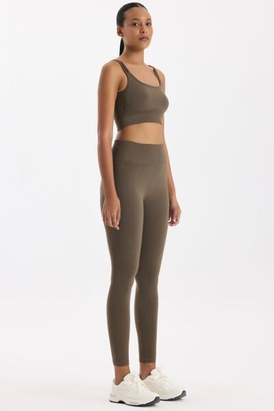 Jakar Detaylı Spor Tayt Küllü Haki