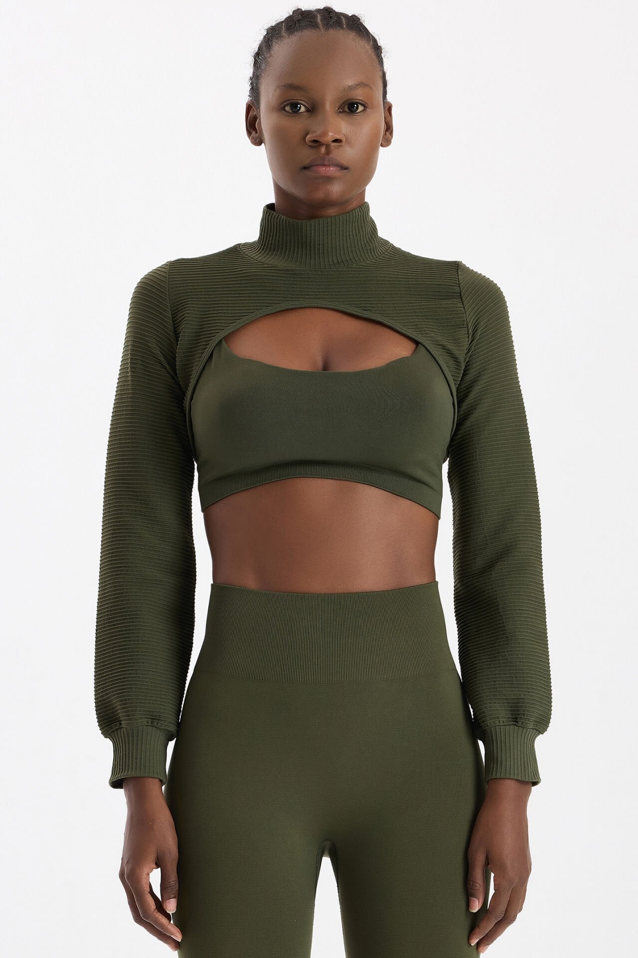 3 boyutlu Örgü Dokulu Bolero Koyu Yaprak Yeşili