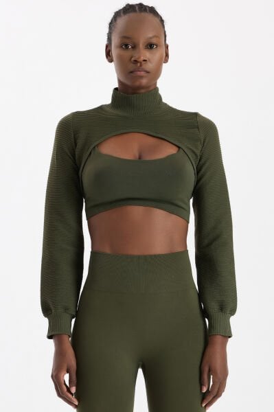 3 boyutlu Örgü Dokulu Bolero Koyu Yaprak Yeşili