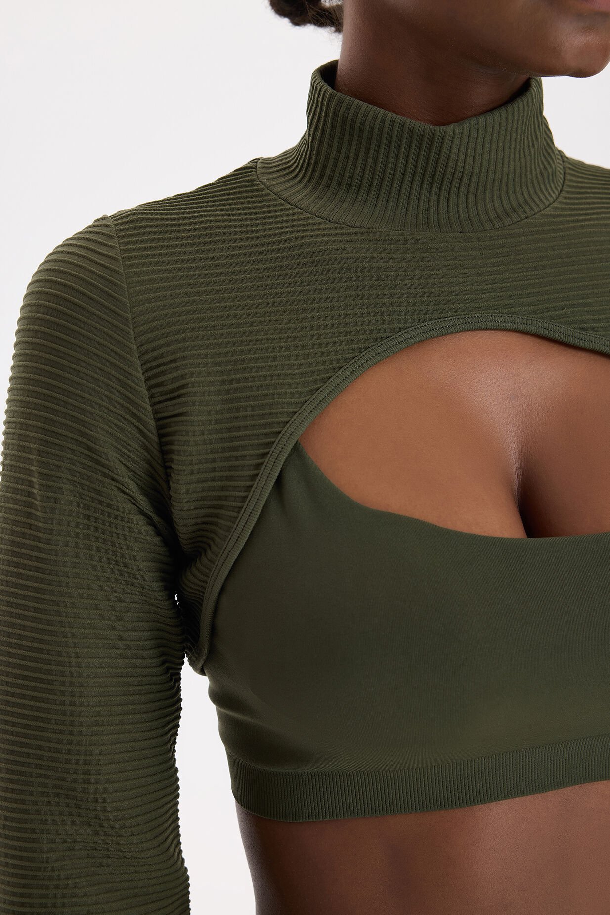 3 boyutlu Örgü Dokulu Bolero Koyu Yaprak Yeşili