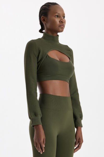 3 boyutlu Örgü Dokulu Bolero Koyu Yaprak Yeşili