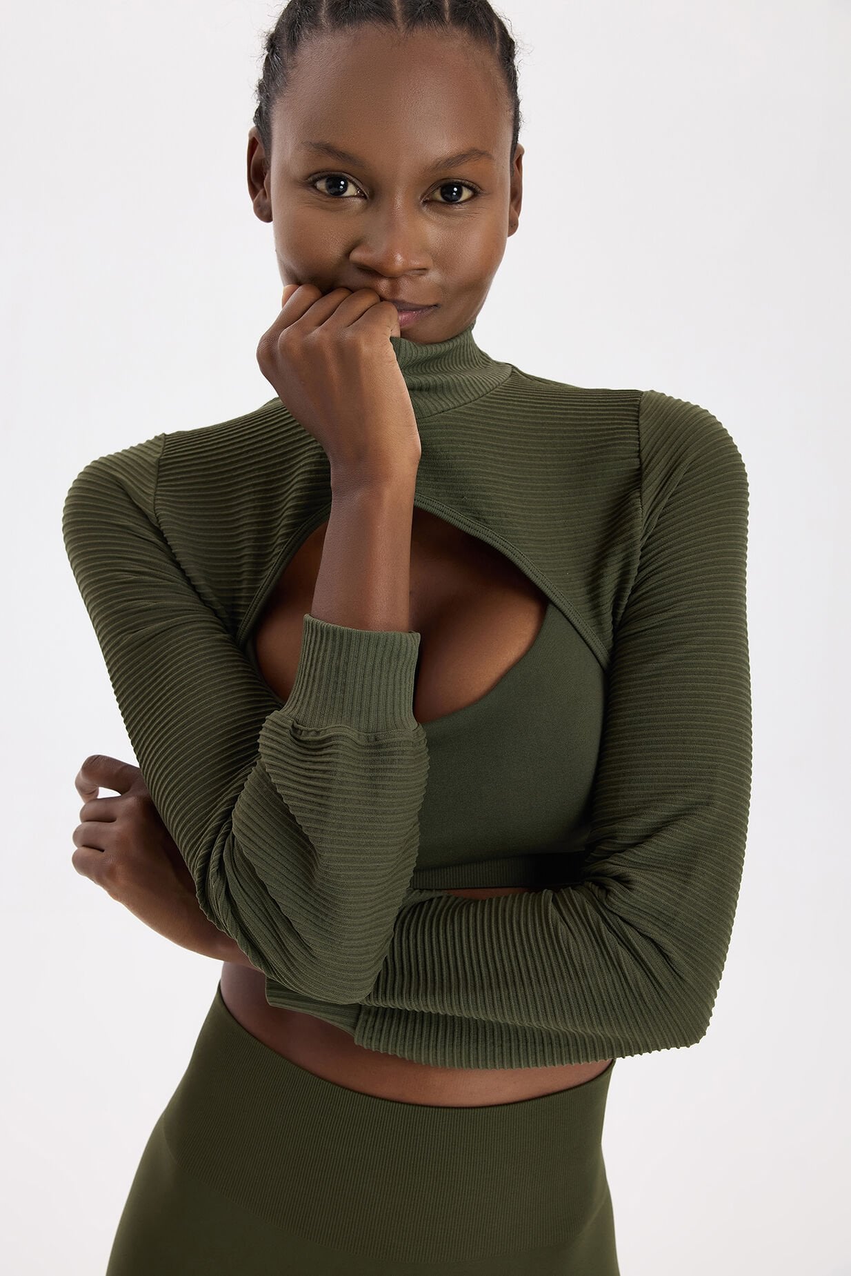 3 boyutlu Örgü Dokulu Bolero Koyu Yaprak Yeşili