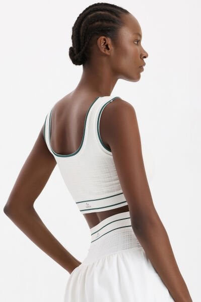 Şerit Çizgili Sporcu Bra Kırık Beyaz