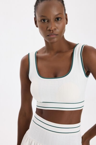 Şerit Çizgili Sporcu Bra Kırık Beyaz