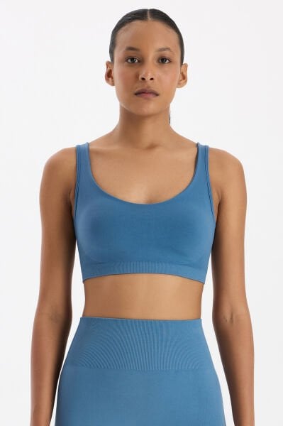 Sırtı Askı Detaylı Pedli Sporcu Sütyeni Kozmoz Mavi