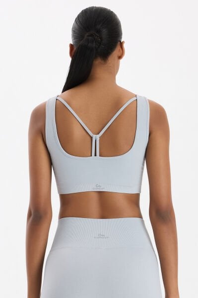 Sırtı Askı Detaylı Pedli Sporcu Sütyeni Buz Gri