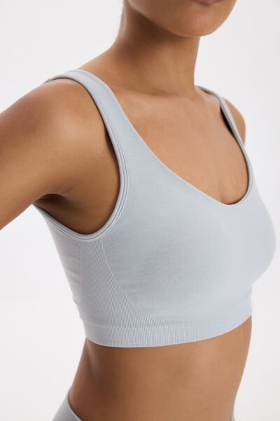 Sırtı Askı Detaylı Pedli Sporcu Sütyeni Buz Gri