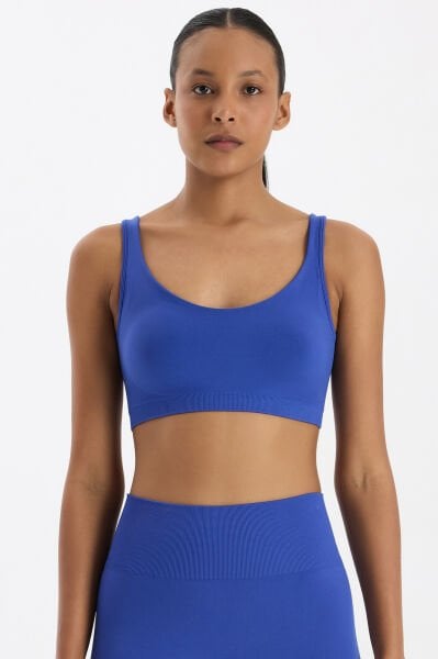 Sırtı Askı Detaylı Pedli Sporcu Sütyeni Cobalt