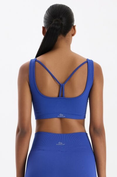 Sırtı Askı Detaylı Pedli Sporcu Sütyeni Cobalt
