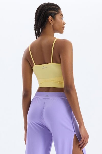 Çift Katlı Görünen İnce Askılı Crop Top Güneş Sarısı