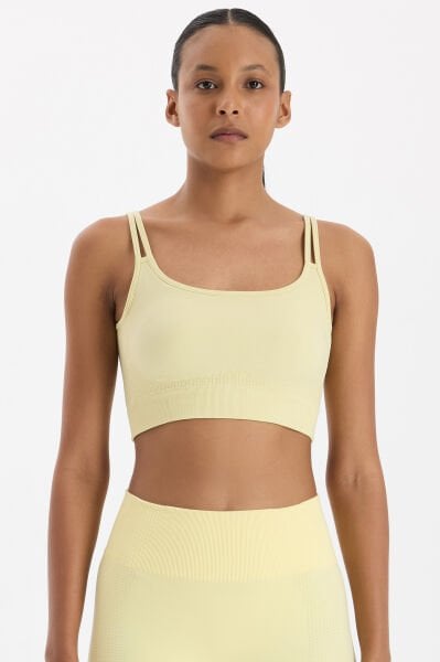 Jakar Detaylı Çift Askılı Sporcu Sütyeni Açık Sarı