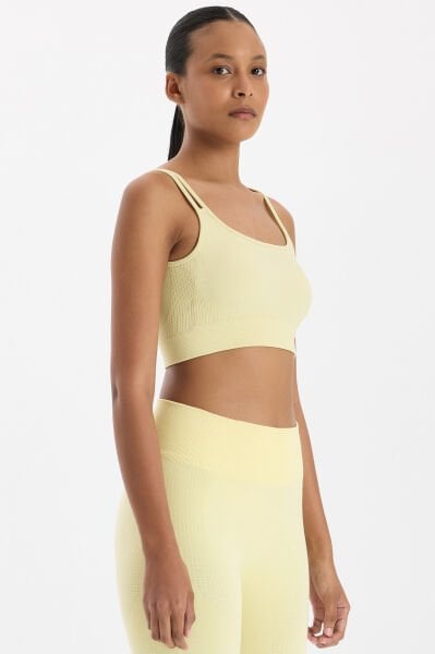 Jakar Detaylı Çift Askılı Sporcu Sütyeni Açık Sarı