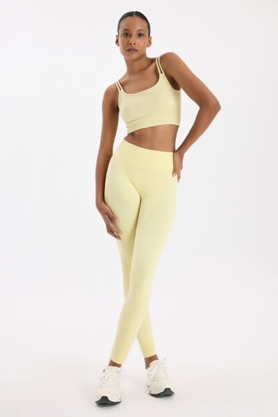 Jakar Detaylı Çift Askılı Sporcu Sütyeni Açık Sarı