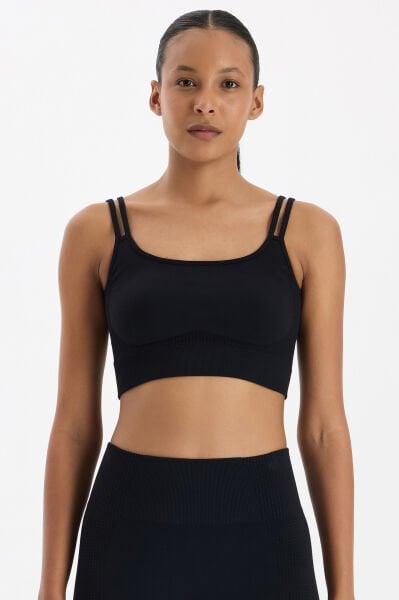 Jakar Detaylı Çift Askılı Sporcu Sütyeni Siyah