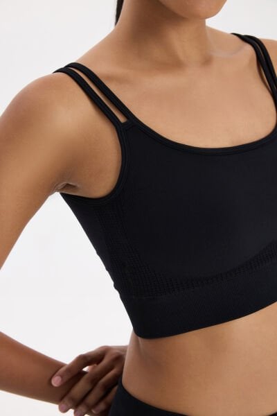Jakar Detaylı Çift Askılı Sporcu Sütyeni Siyah