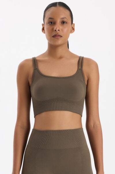 Jakar Detaylı Çift Askılı Sporcu Sütyeni Küllü Haki