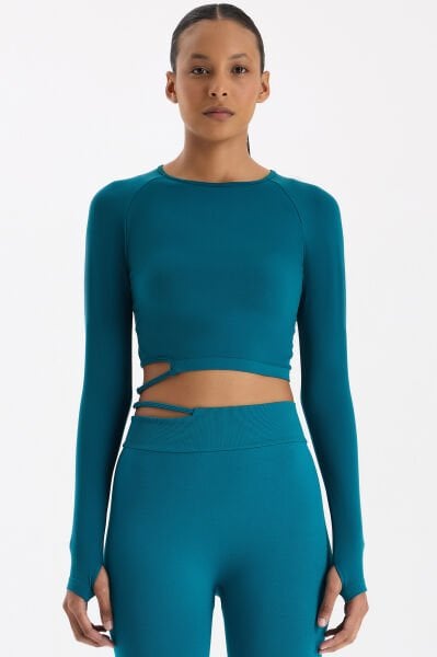 Tokalı Parmak Geçmeli Crop Top Milenyum Yeşili