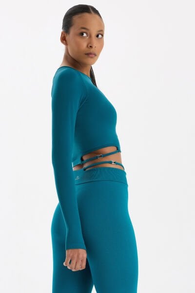 Tokalı Parmak Geçmeli Crop Top Milenyum Yeşili