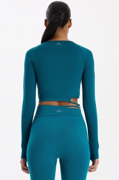 Tokalı Parmak Geçmeli Crop Top Milenyum Yeşili