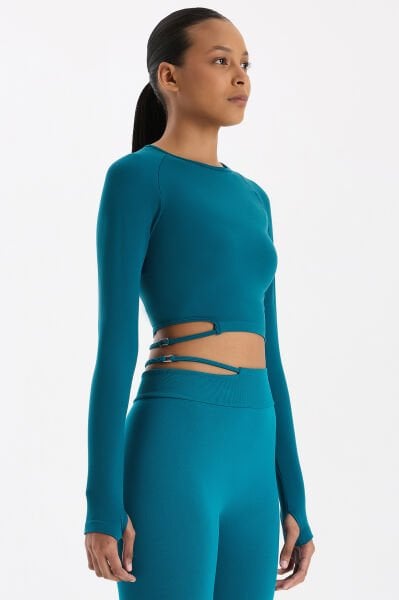 Tokalı Parmak Geçmeli Crop Top Milenyum Yeşili