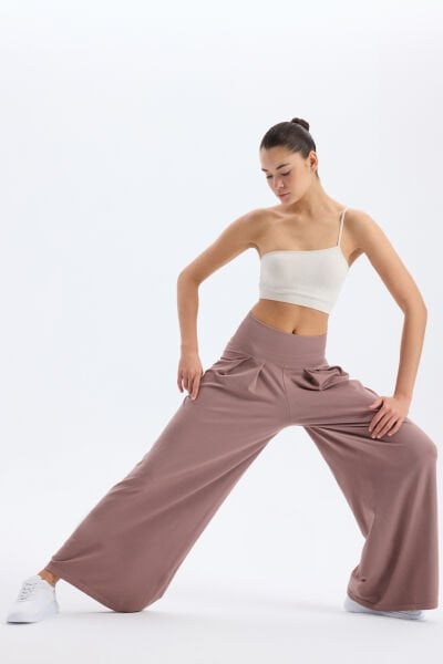 Soft Dokulu Palazzo Pantolon Mocha