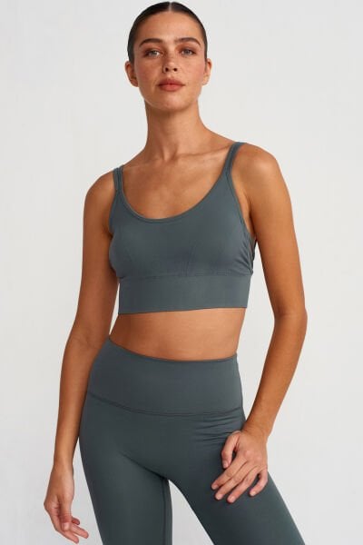 İp Askı Detaylı Sporcu Sütyeni Kirli Yeşil