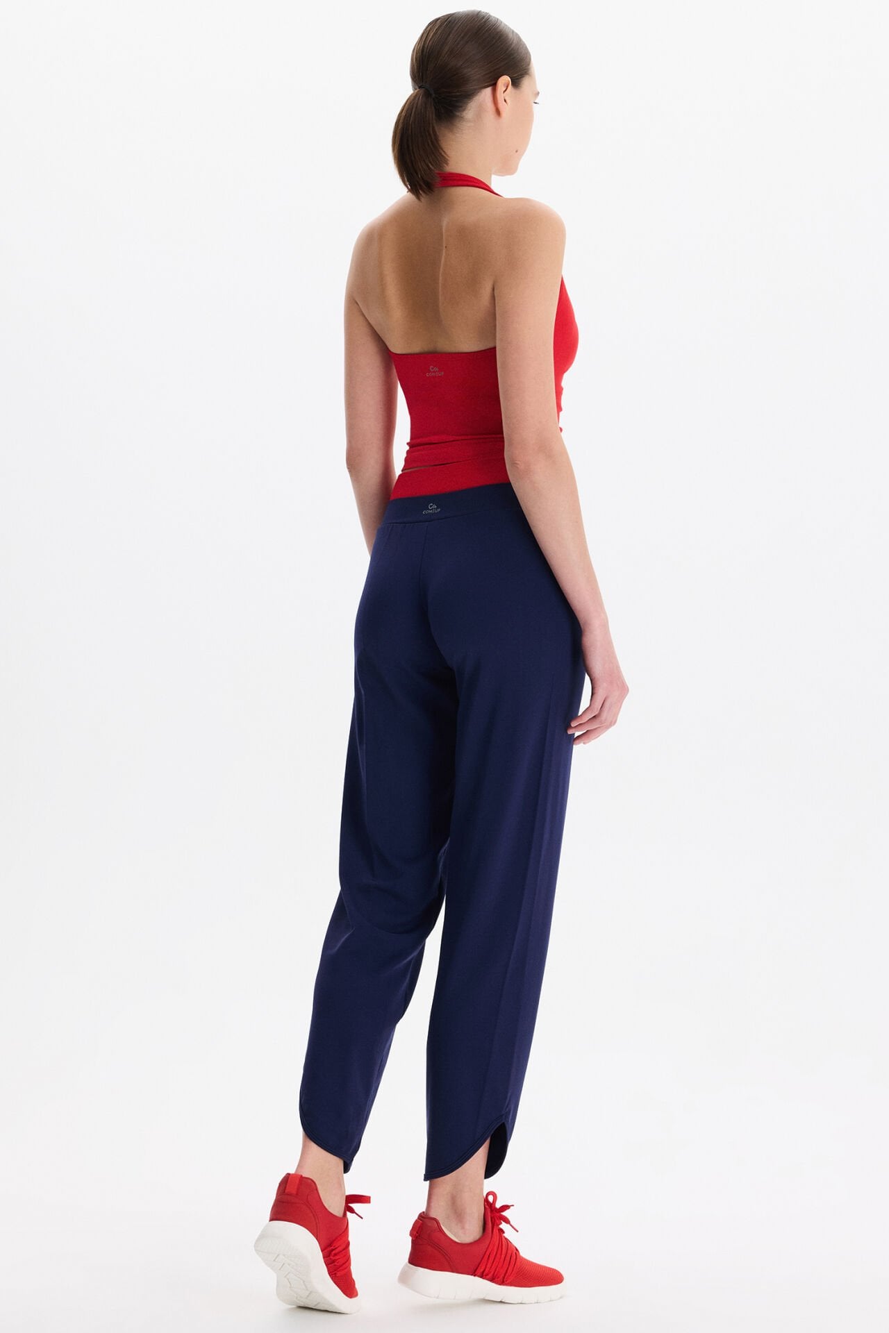 Beli Çift Renk Kemerli Hafif Dokulu Rahat Pantolon Oxford Blue Kemer Rengi Goji Berry