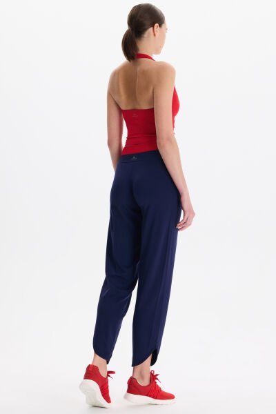 Beli Çift Renk Kemerli Hafif Dokulu Rahat Pantolon Oxford Blue Kemer Rengi Goji Berry