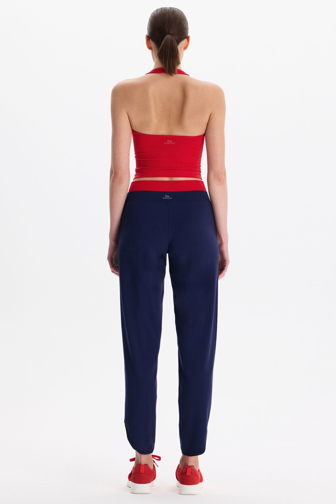 Beli Çift Renk Kemerli Hafif Dokulu Rahat Pantolon Oxford Blue Kemer Rengi Goji Berry