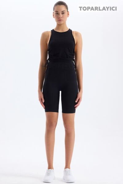 Beli Comeup Yazılı Toparlayıcı Biker Şort Siyah