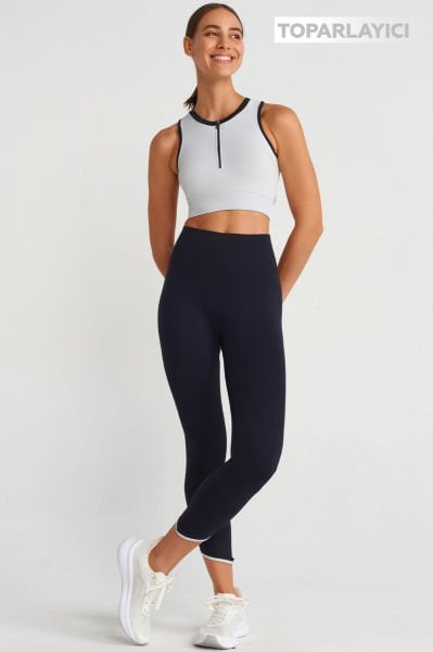 Biye Detaylı Toparlayıcı Tayt Siyah Taş Rengi