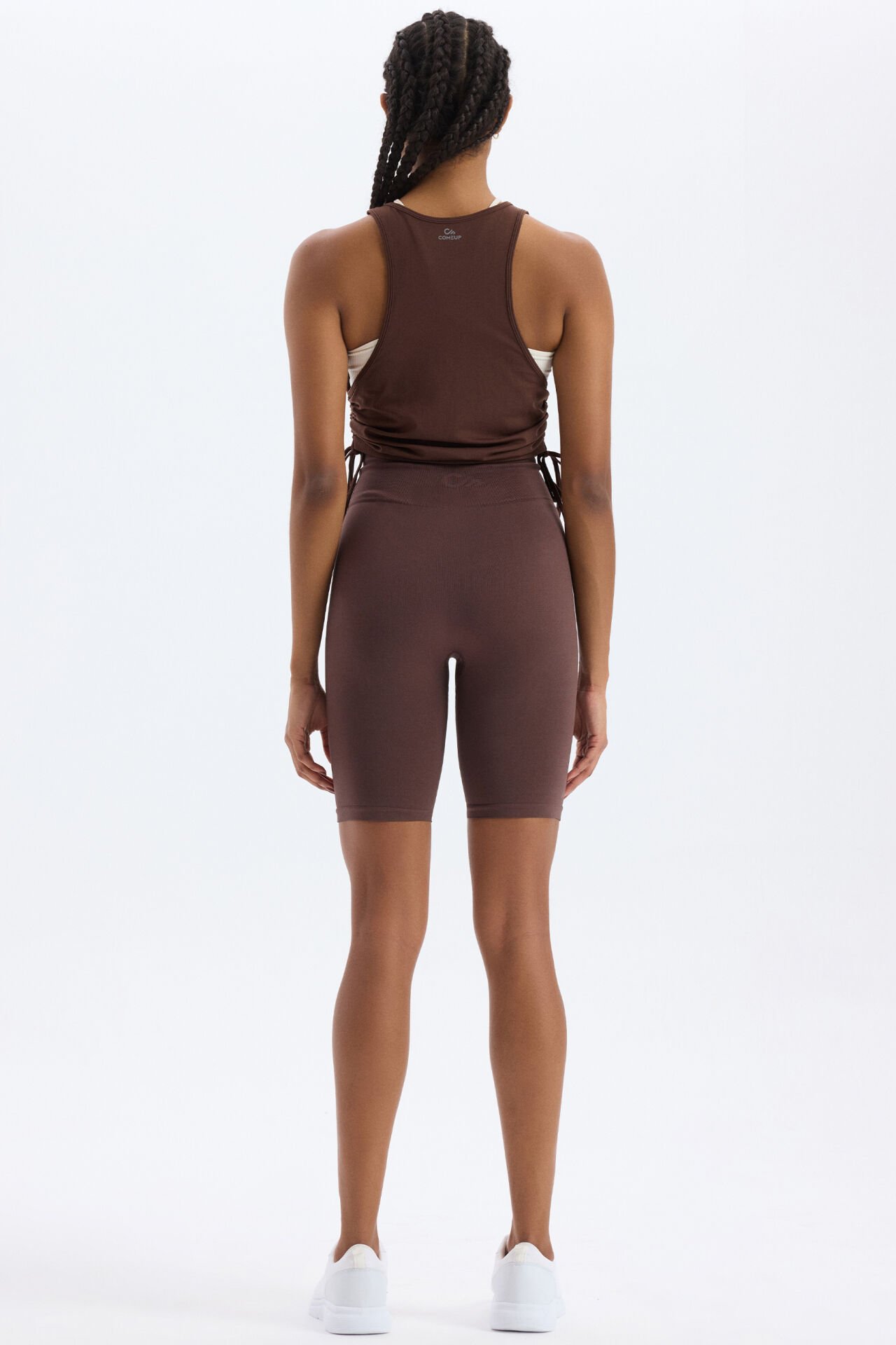 Beli Comeup Yazılı Toparlayıcı Biker Şort Kakao Kahve