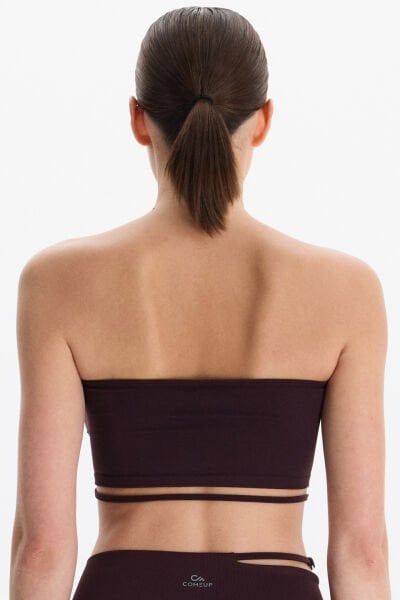 Altı İpli ve Dekoratif Tokalı Pedli Straplez Bra Burgundy