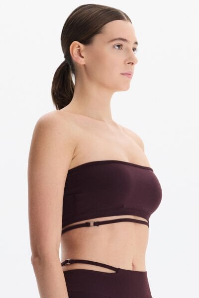 Altı İpli ve Dekoratif Tokalı Pedli Straplez Bra Burgundy